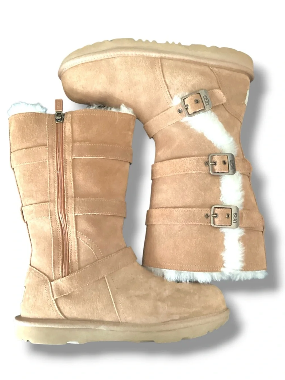 UGG | Maddie II Chestnut Suede Shearling Buckle Mid Boots Girl's Size 4